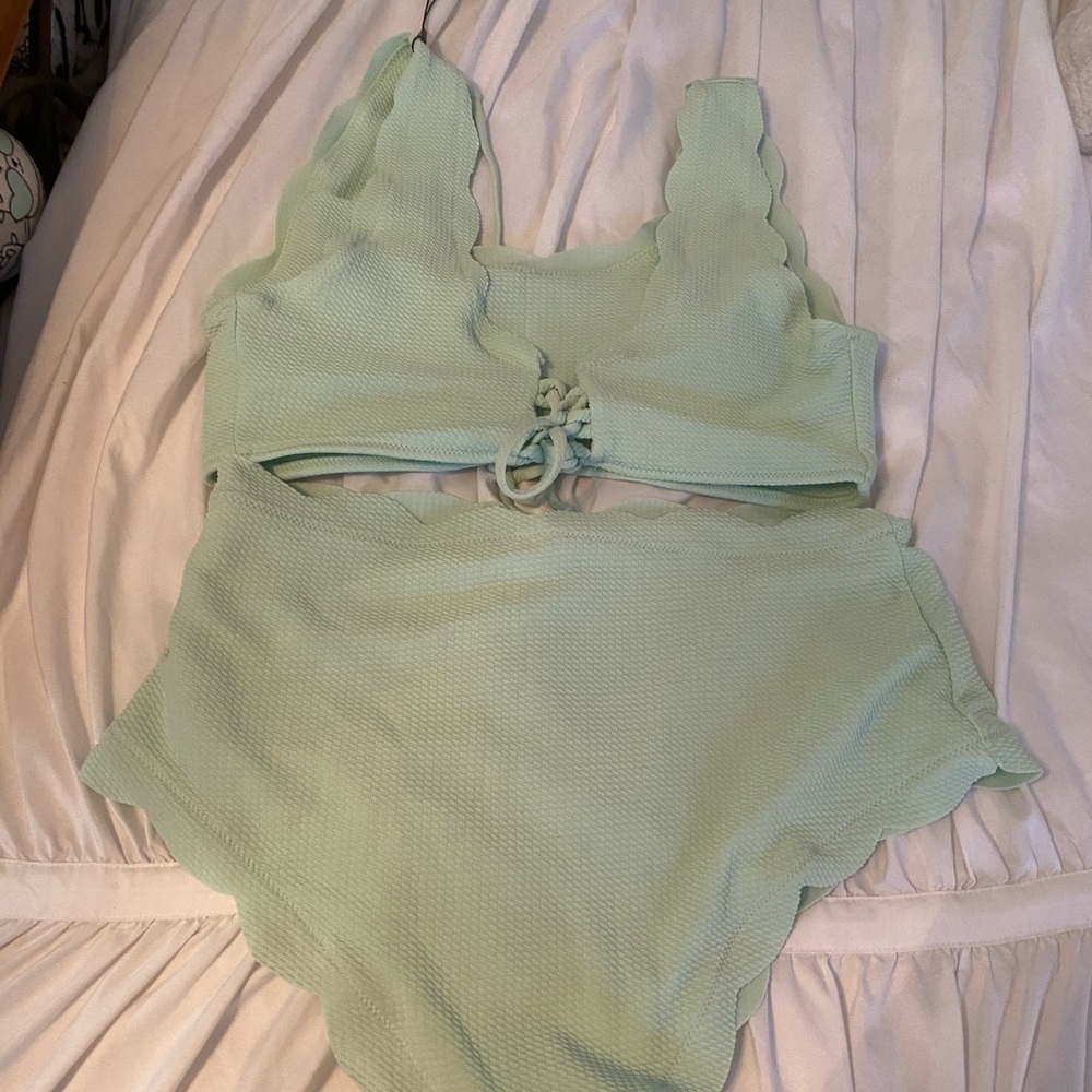 Mint green two piece bathing suit